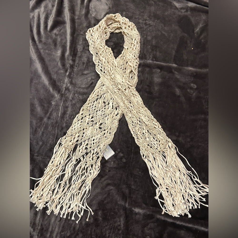 Polo Ralph Lauren Ivory Crochet Fringed Rectangular Scarf NWT